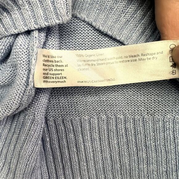 Eileen Fisher Sweater Women's Size Small Blue Organic Linen Button Knit - Picture 9 of 9